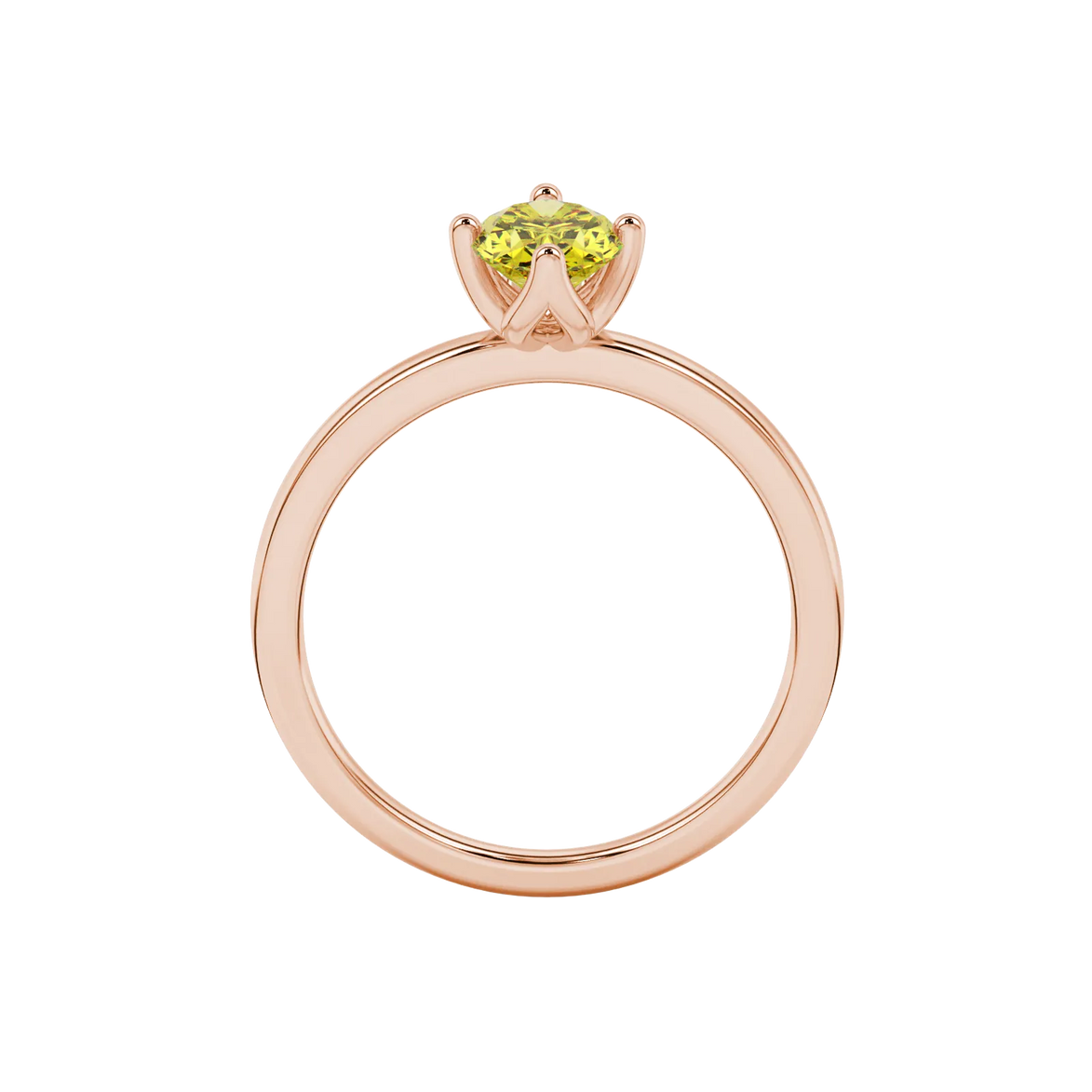 Oval cut canary yellow gemstone ring, rose gold tulip basket setting.
