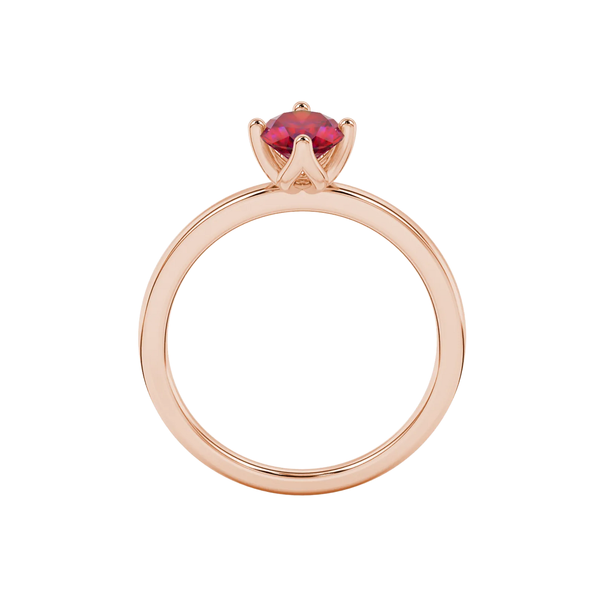 Oval cut raspberry red gemstone ring, rose gold tulip basket setting.