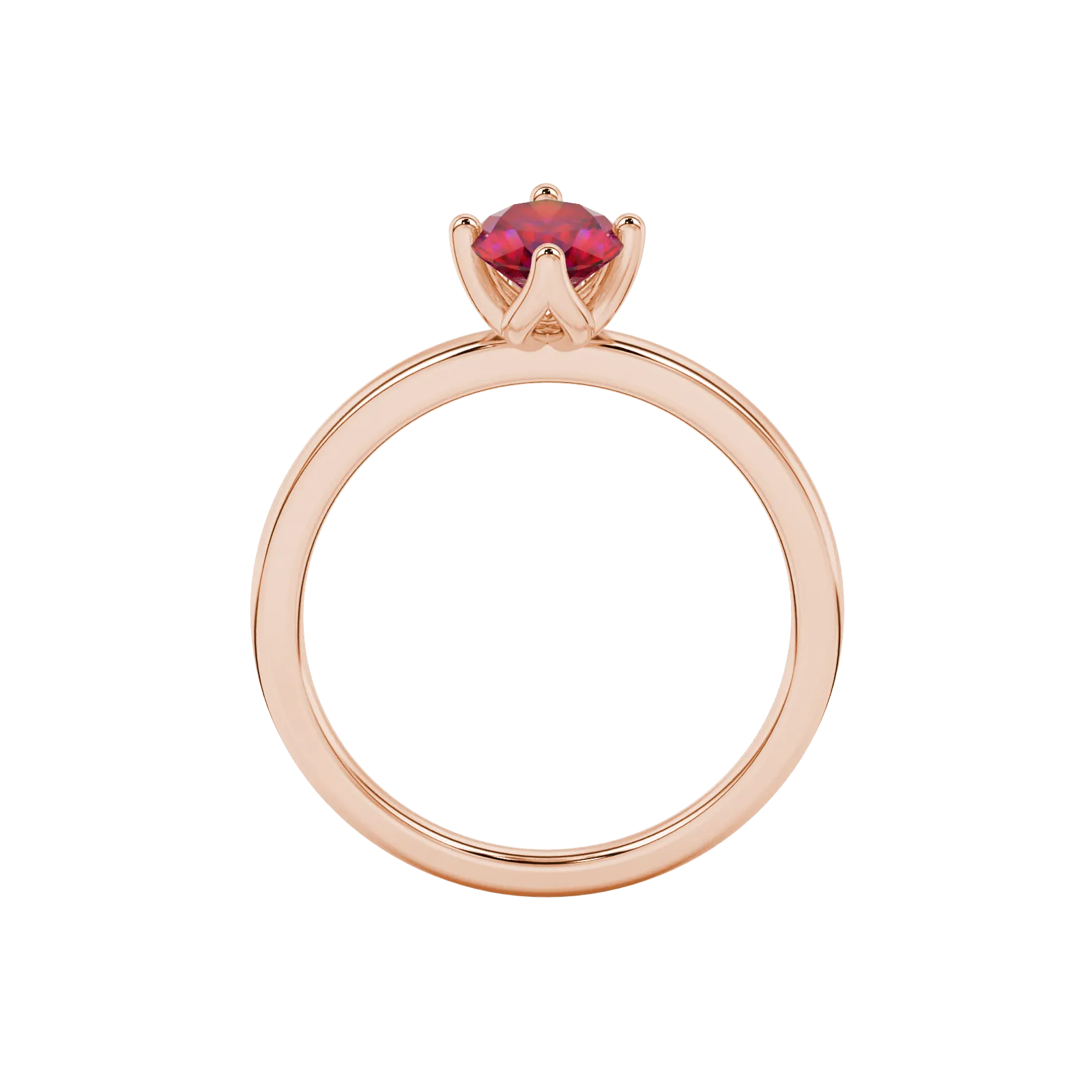 Oval cut raspberry red gemstone ring, rose gold tulip basket setting.