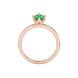 Oval cut emerald green gemstone ring, rose gold tulip basket setting.