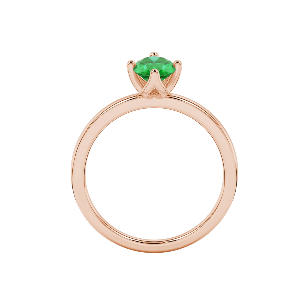 Oval cut emerald green gemstone ring, rose gold tulip basket setting.
