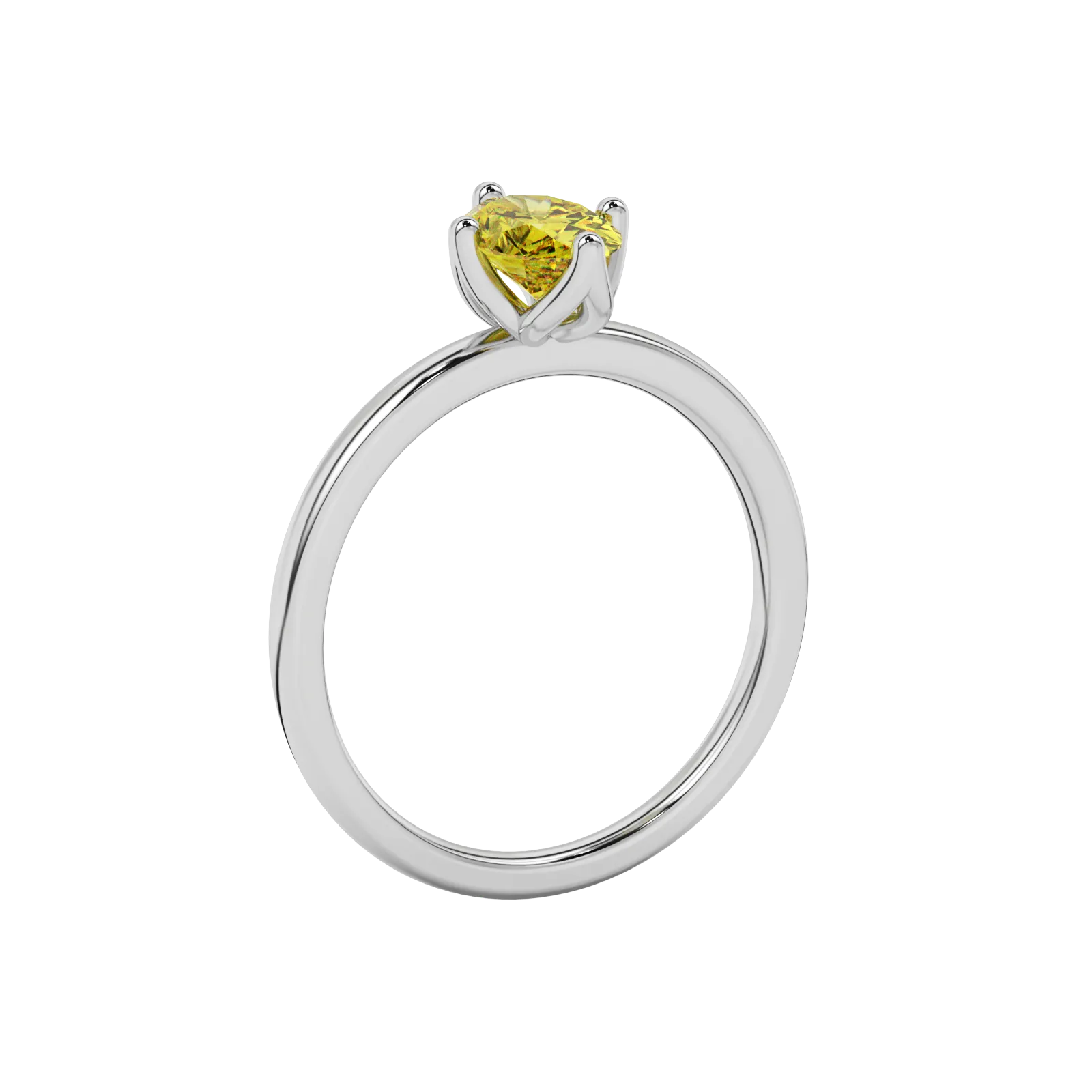 Side profile, white gold canary yellow ring, tulip basket gallery.