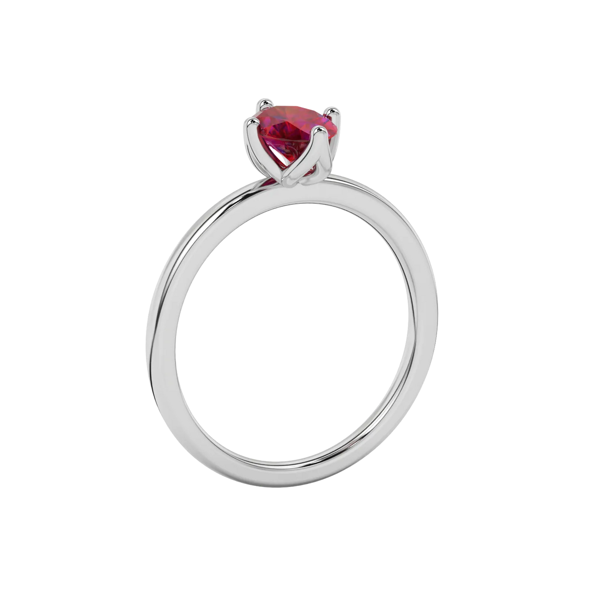 Side profile, white gold raspberry red ring, tulip basket gallery.