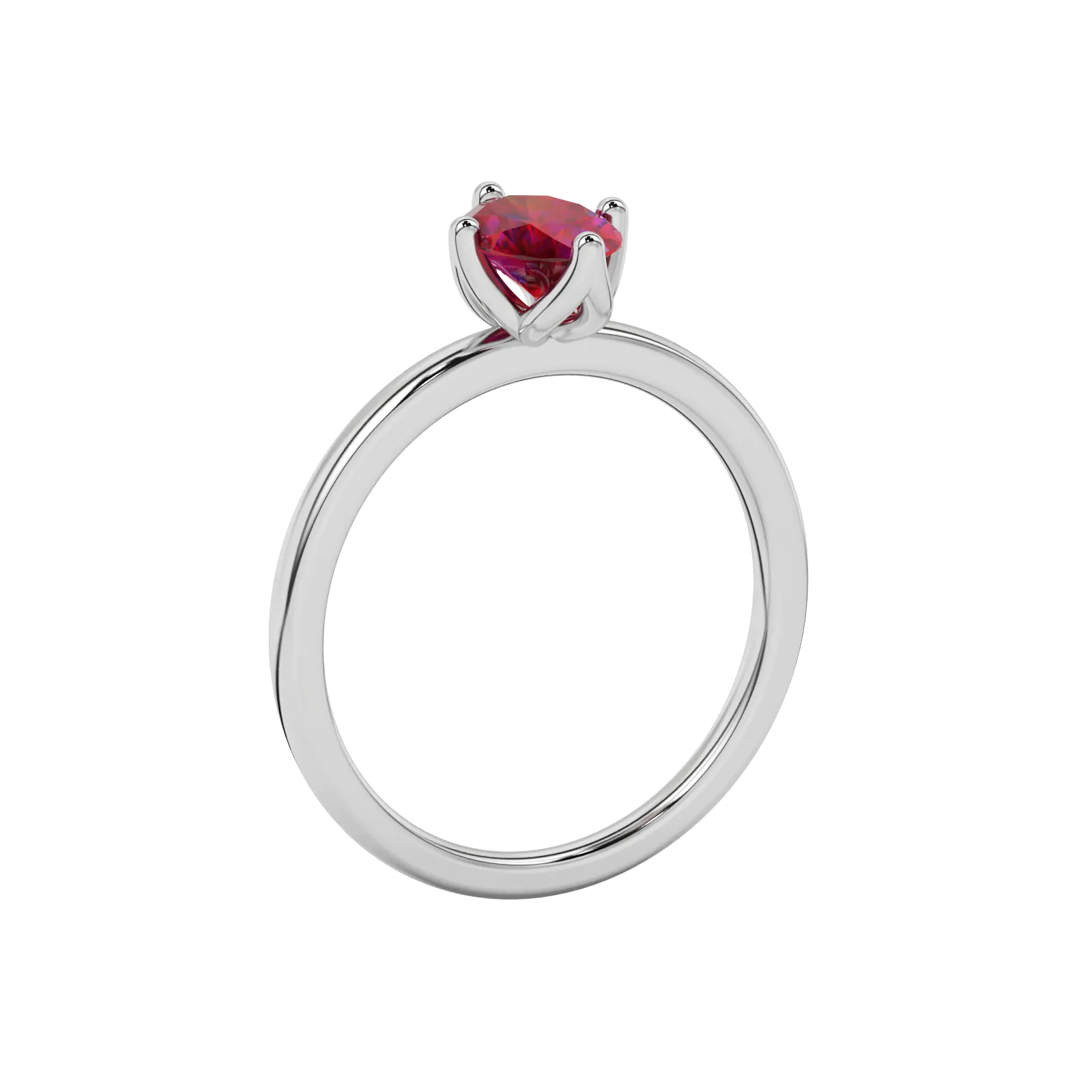 Side profile, white gold raspberry red ring, tulip basket gallery.