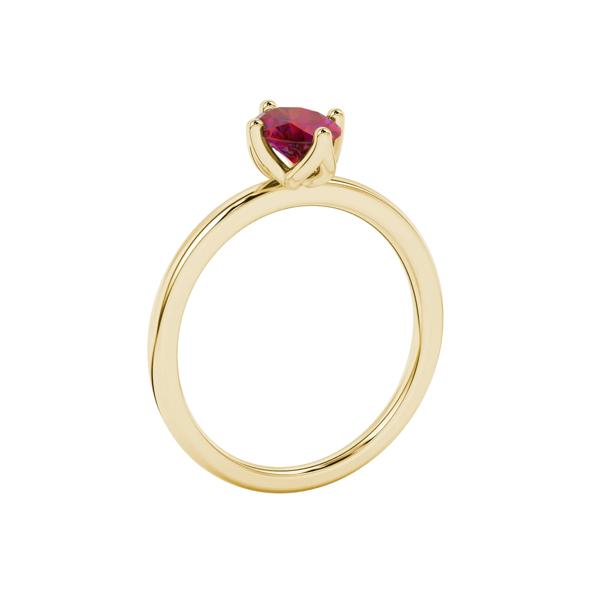 Side profile, yellow gold raspberry red ring, tulip basket gallery.