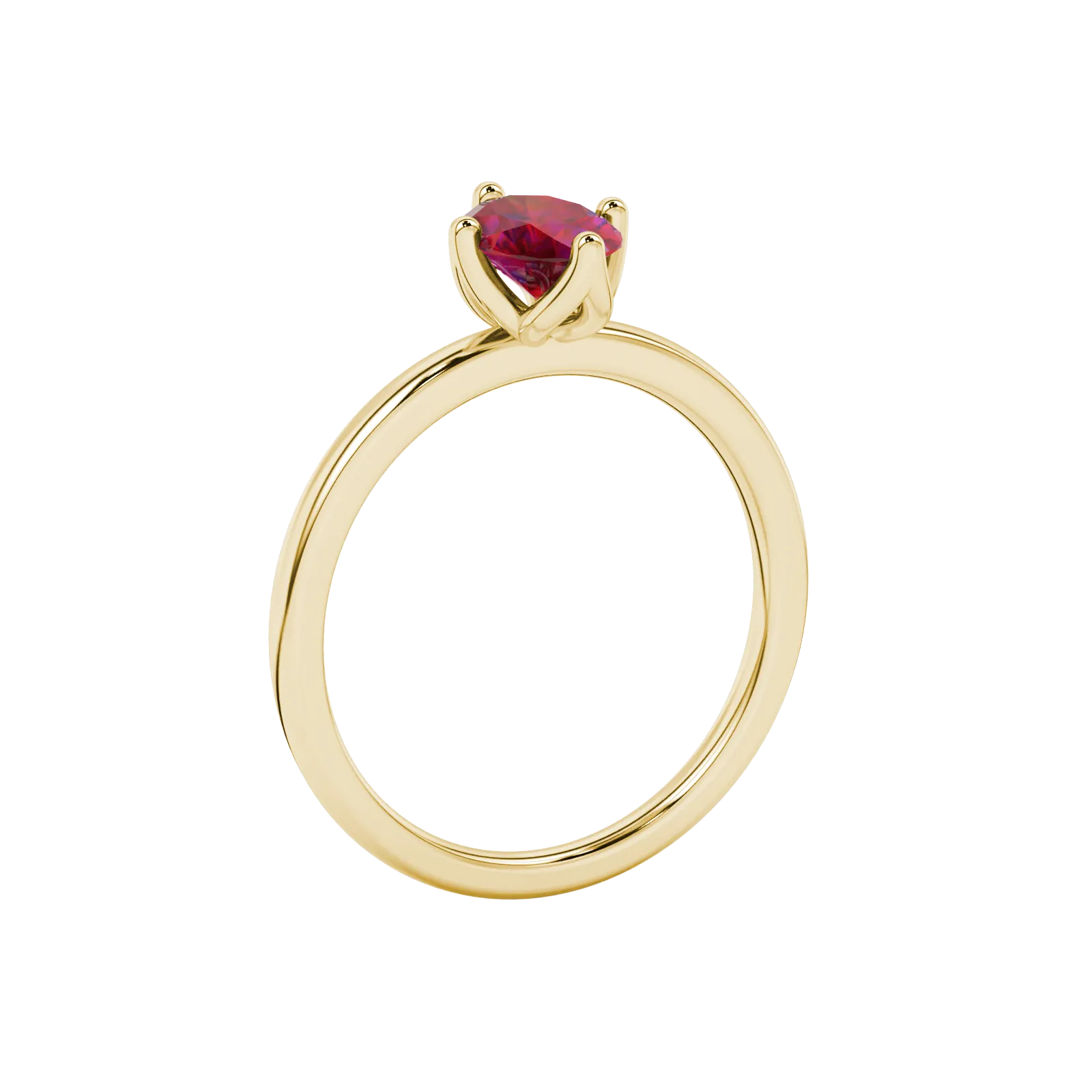 Side profile, yellow gold raspberry red ring, tulip basket gallery.