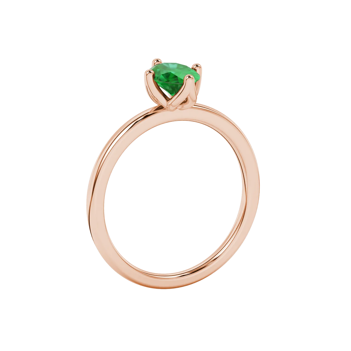 Side profile, rose gold emerald green ring, tulip basket gallery.