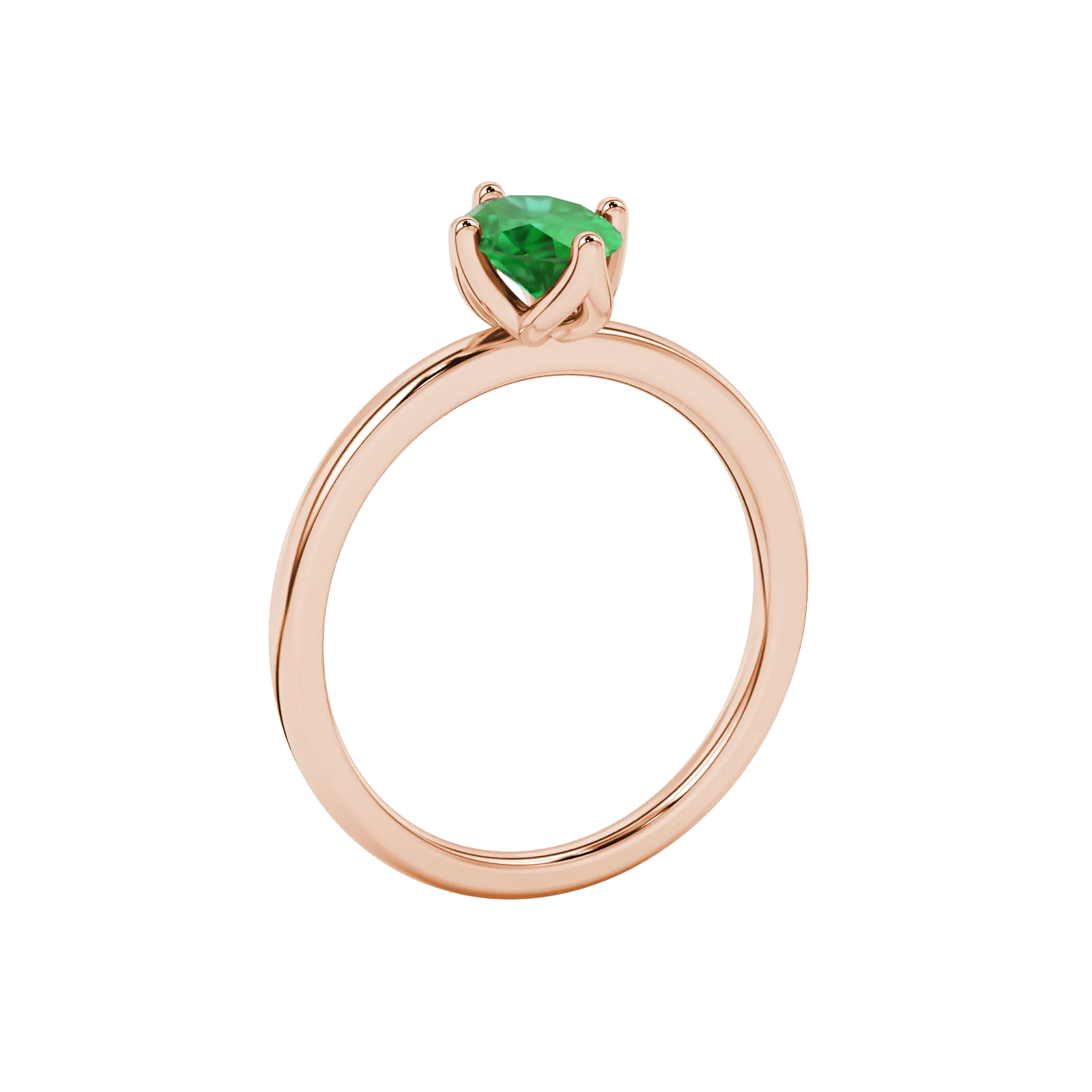 Side profile, rose gold emerald green ring, tulip basket gallery.