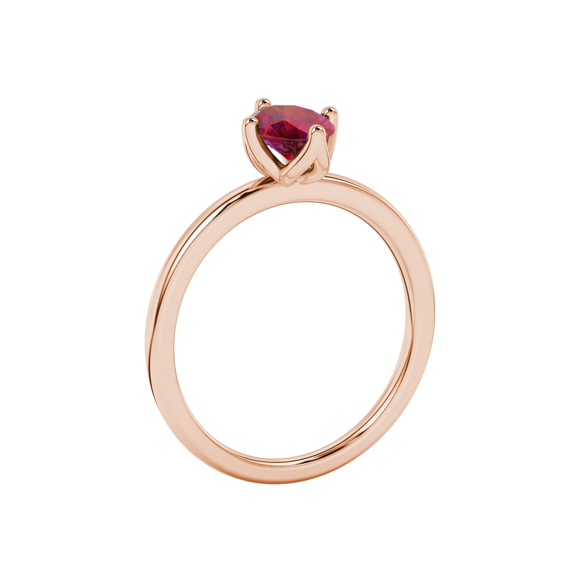 Side profile, rose gold raspberry red ring, tulip basket gallery.