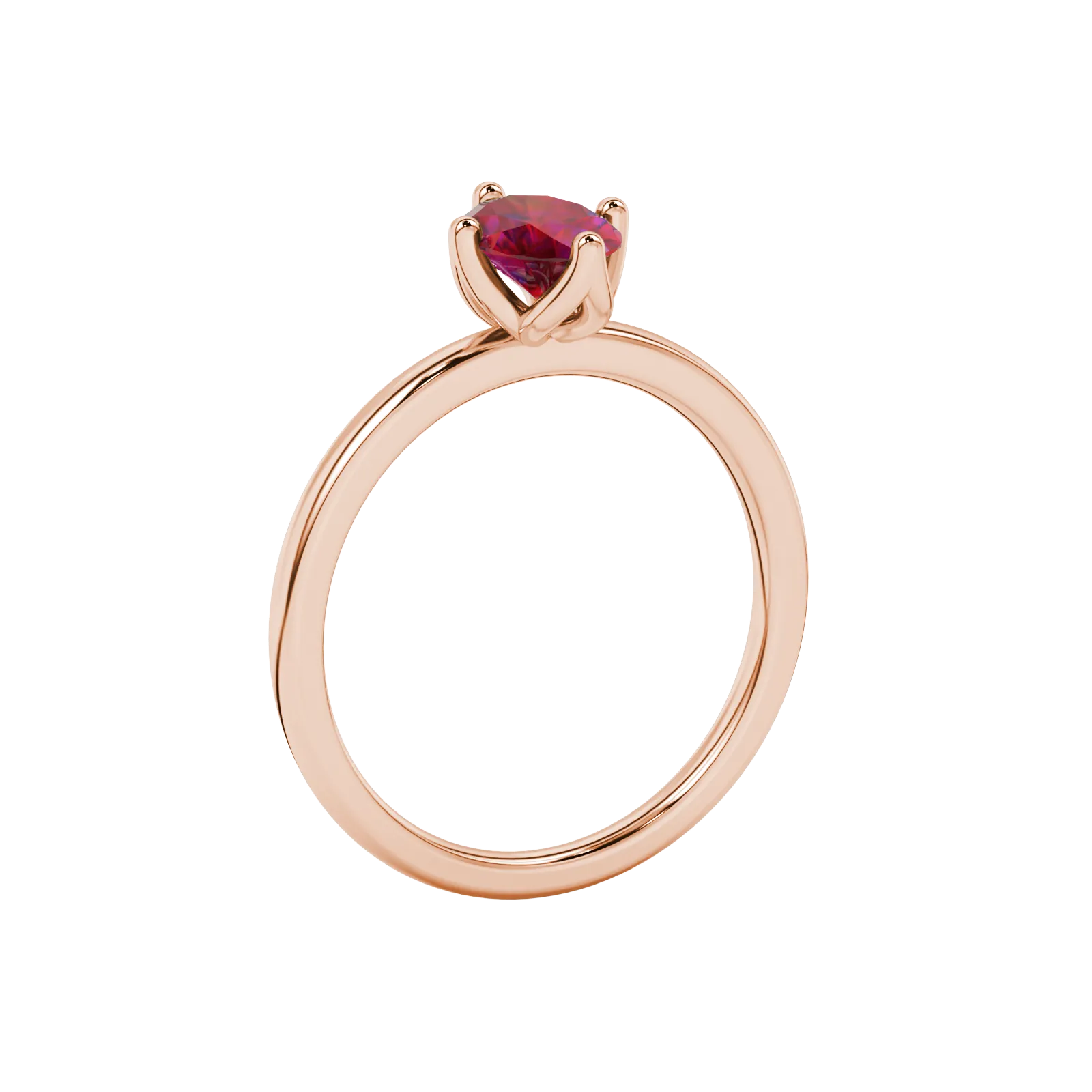 Side profile, rose gold raspberry red ring, tulip basket gallery.