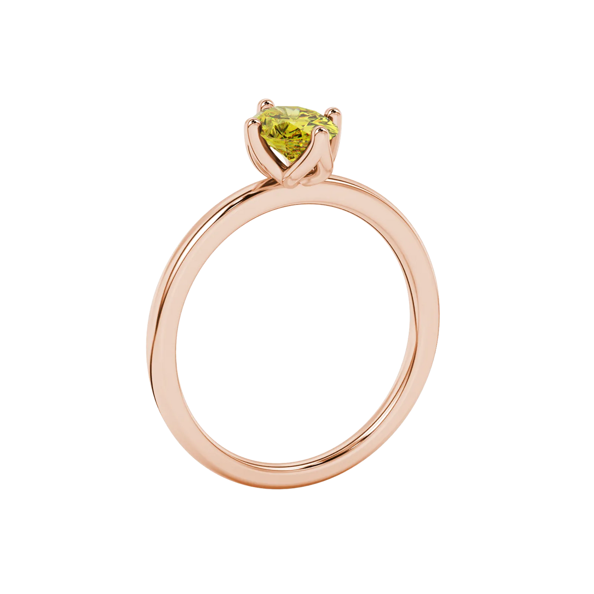 Side profile, rose gold canary yellow ring, tulip basket gallery.