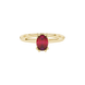 Close-up, oval cut raspberry red gemstone, yellow gold vintage basket ring.