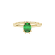 Close-up, oval cut emerald green gemstone, yellow gold vintage basket ring.