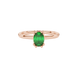 Close-up, oval cut emerald green gemstone ring, rose gold vintage basket.