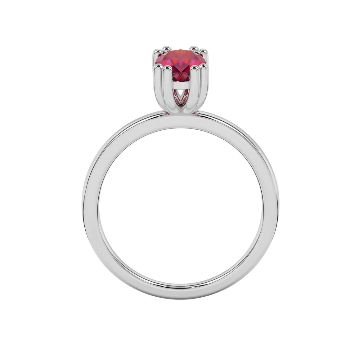 Oval cut raspberry red gemstone ring, white gold vintage basket setting.