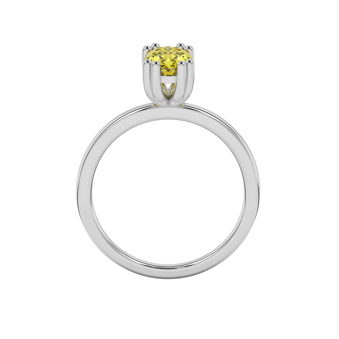 Oval cut canary yellow gemstone ring, white gold vintage basket setting.