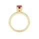 Oval cut raspberry red gemstone ring, yellow gold vintage basket setting.