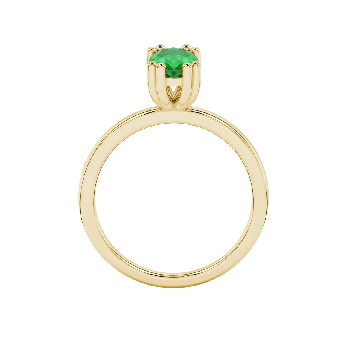 Oval cut emerald green gemstone ring, yellow gold vintage basket setting