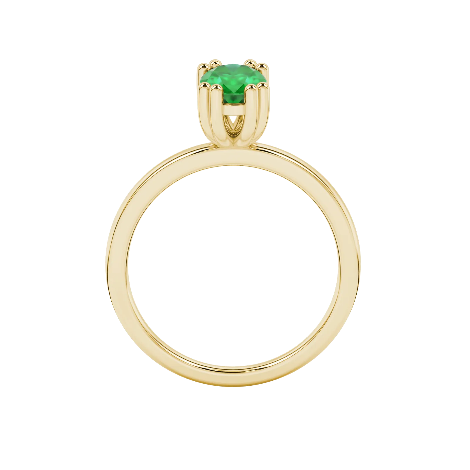 Oval cut emerald green gemstone ring, yellow gold vintage basket setting