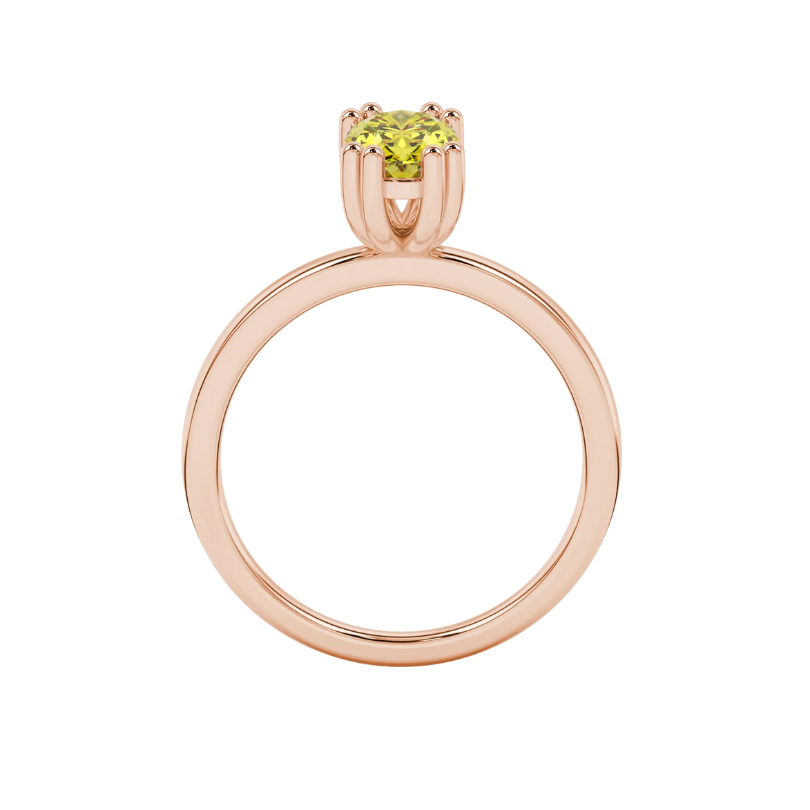 Oval cut canary yellow gemstone ring, rose gold vintage basket setting.