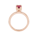 Oval cut raspberry red gemstone ring, rose gold vintage basket setting.