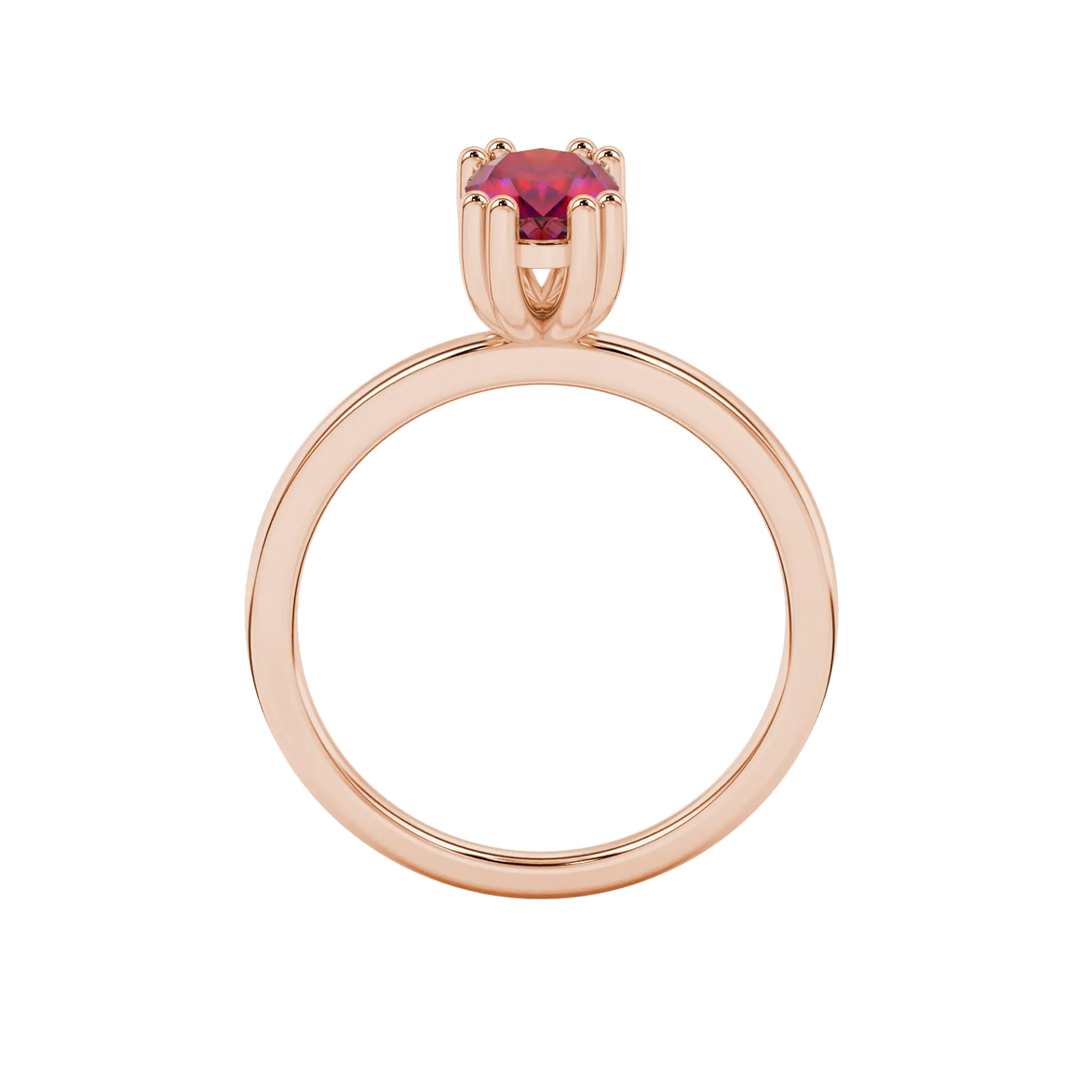 Oval cut raspberry red gemstone ring, rose gold vintage basket setting.