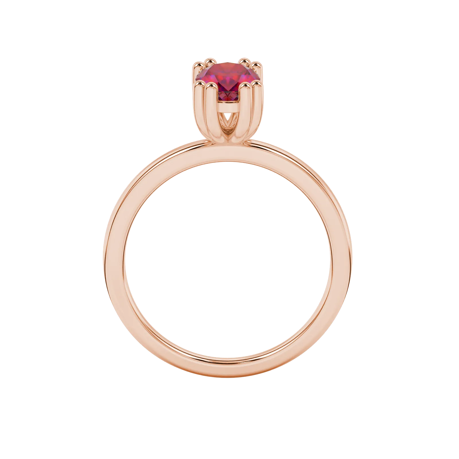Oval cut raspberry red gemstone ring, rose gold vintage basket setting.
