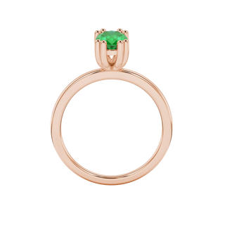 Oval cut emerald green gemstone ring, rose gold vintage basket setting.