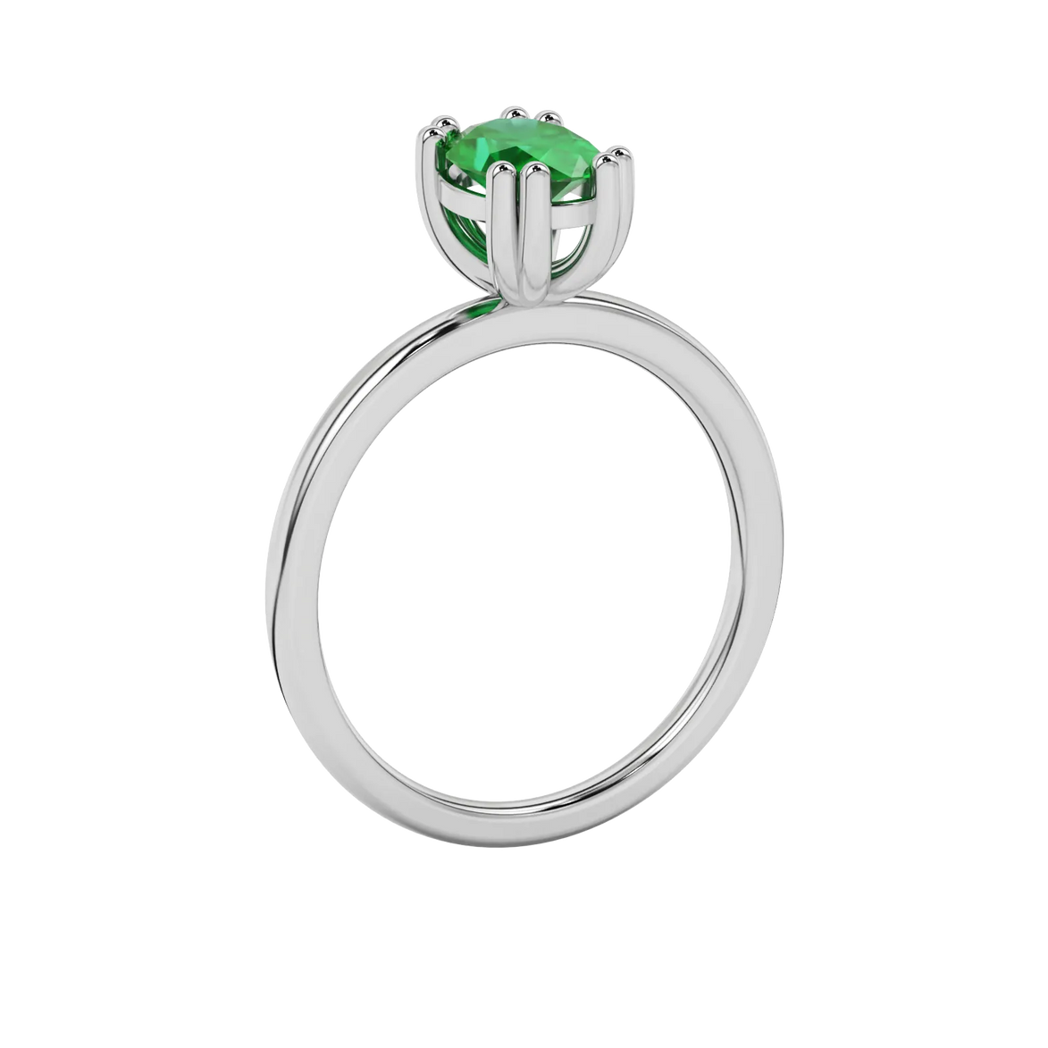 Side profile, white gold emerald green ring, vintage basket gallery.