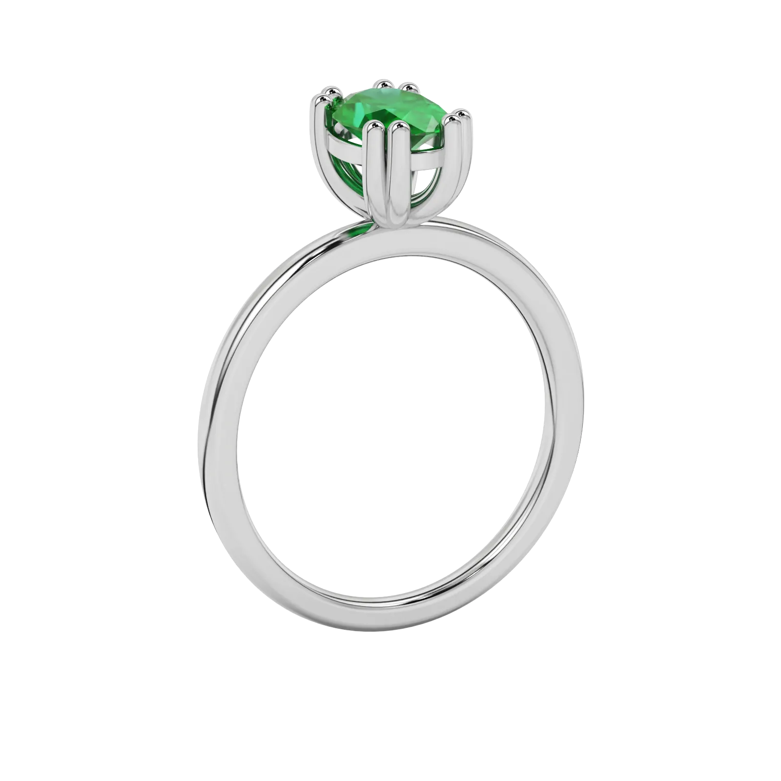 Side profile, white gold emerald green ring, vintage basket gallery.