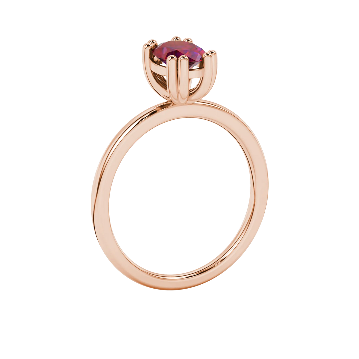 Side profile, rose gold raspberry red ring, vintage basket gallery.