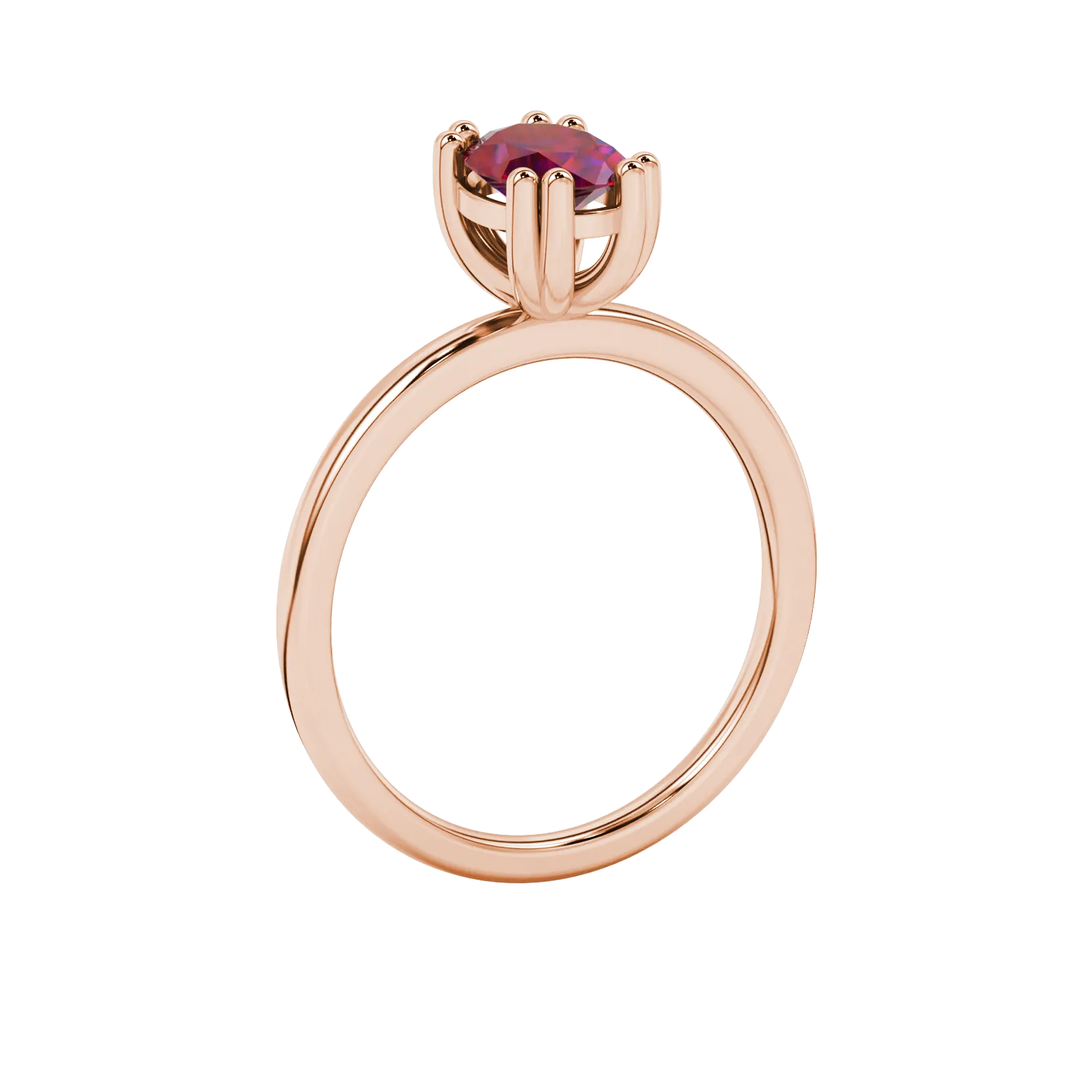 Side profile, rose gold raspberry red ring, vintage basket gallery.