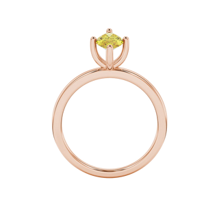 Marquise cut canary yellow gemstone ring, rose gold six prong setting.