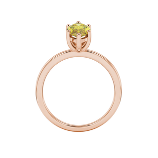Marquise cut canary yellow gemstone ring, rose gold classic basket setting.