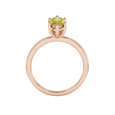 Marquise cut canary yellow gemstone ring, rose gold classic basket setting.