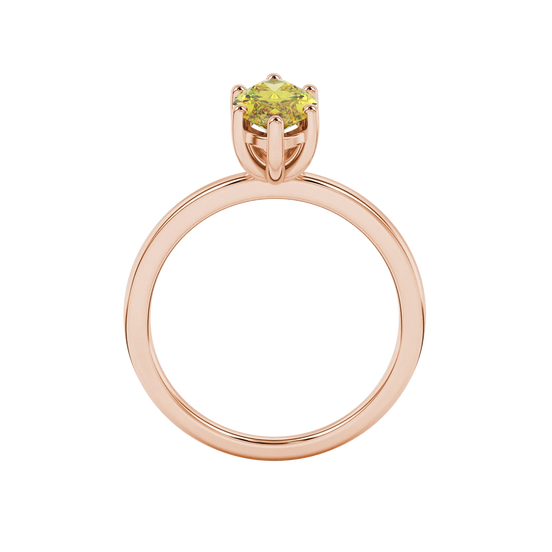 Marquise cut canary yellow gemstone ring, rose gold classic basket setting.