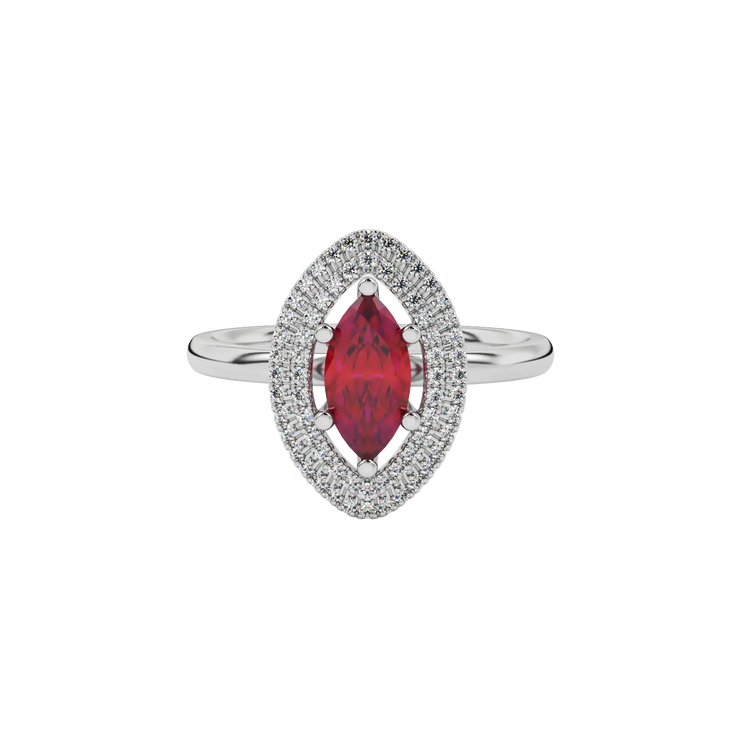 Marquise Double Halo Gemstone Ring