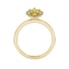 Marquise cut canary yellow gemstone ring, yellow gold French pavé halo setting.