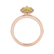 Marquise cut canary yellow gemstone ring, rose gold French pavé halo setting.