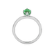 Marquise cut emerald green gemstone ring, white gold scalloped six prong setting.