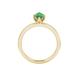 Marquise cut emerald green gemstone ring, yellow gold scalloped six prong setting.