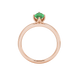 Marquise cut emerald green gemstone ring, rose gold scalloped six prong setting.