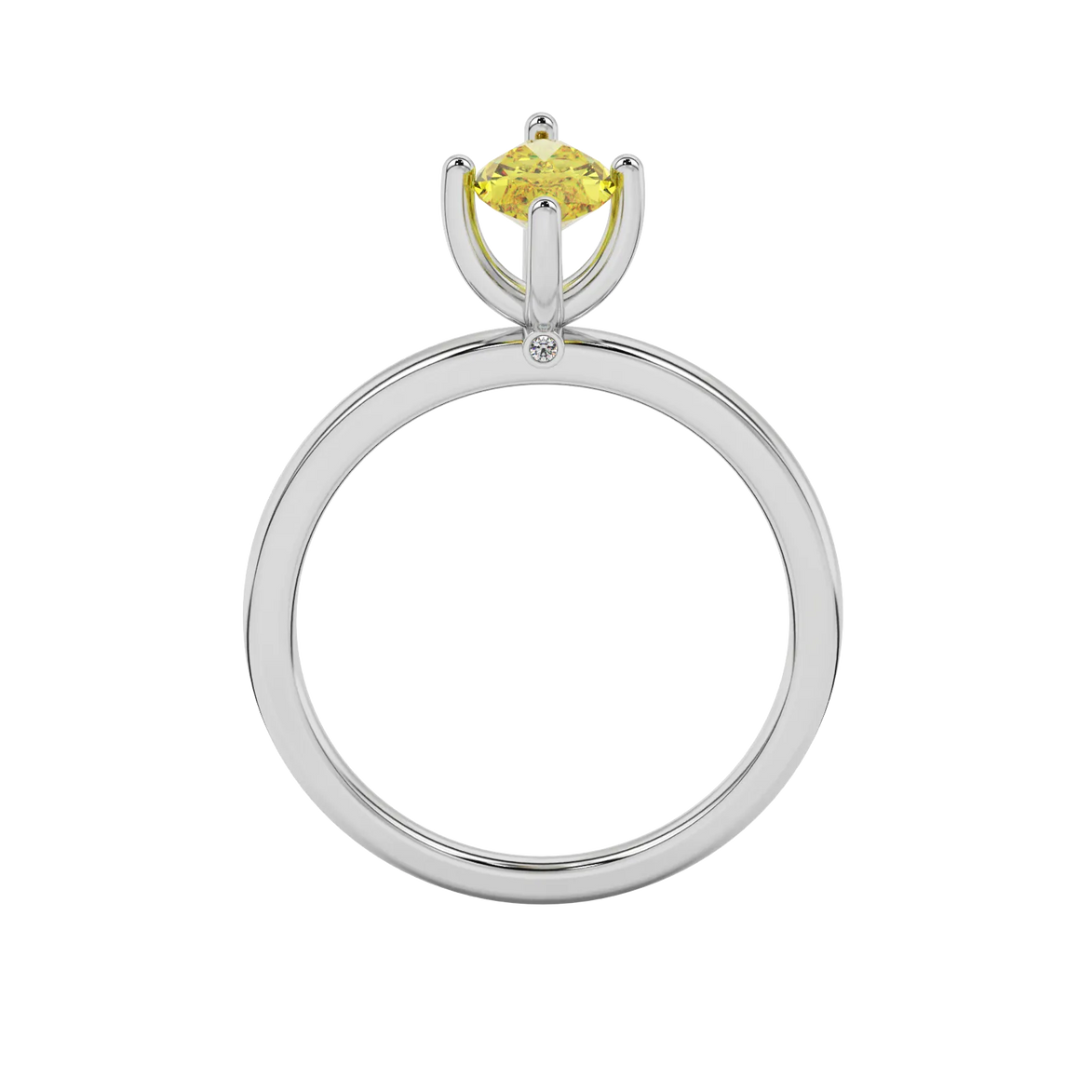 Marquise cut canary yellow gemstone ring, white gold surprise diamond setting.