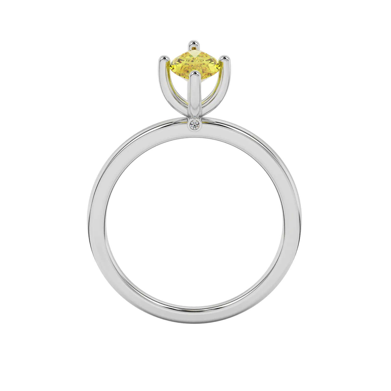 Marquise cut canary yellow gemstone ring, white gold surprise diamond setting.