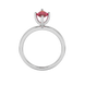 Marquise cut raspberry red gemstone ring, white gold surprise diamond setting.