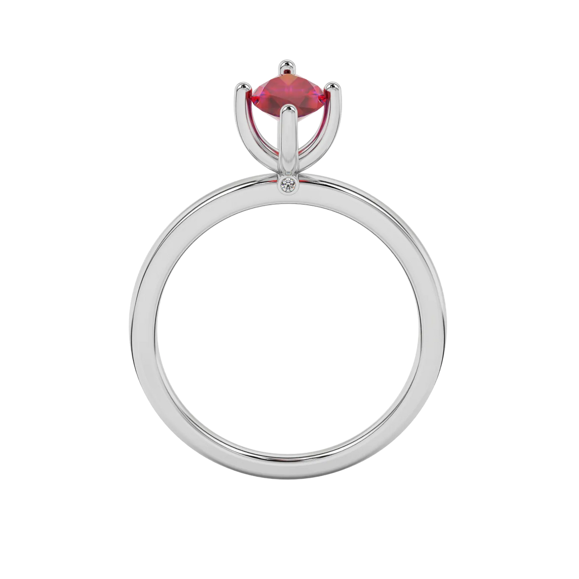 Marquise cut raspberry red gemstone ring, white gold surprise diamond setting.