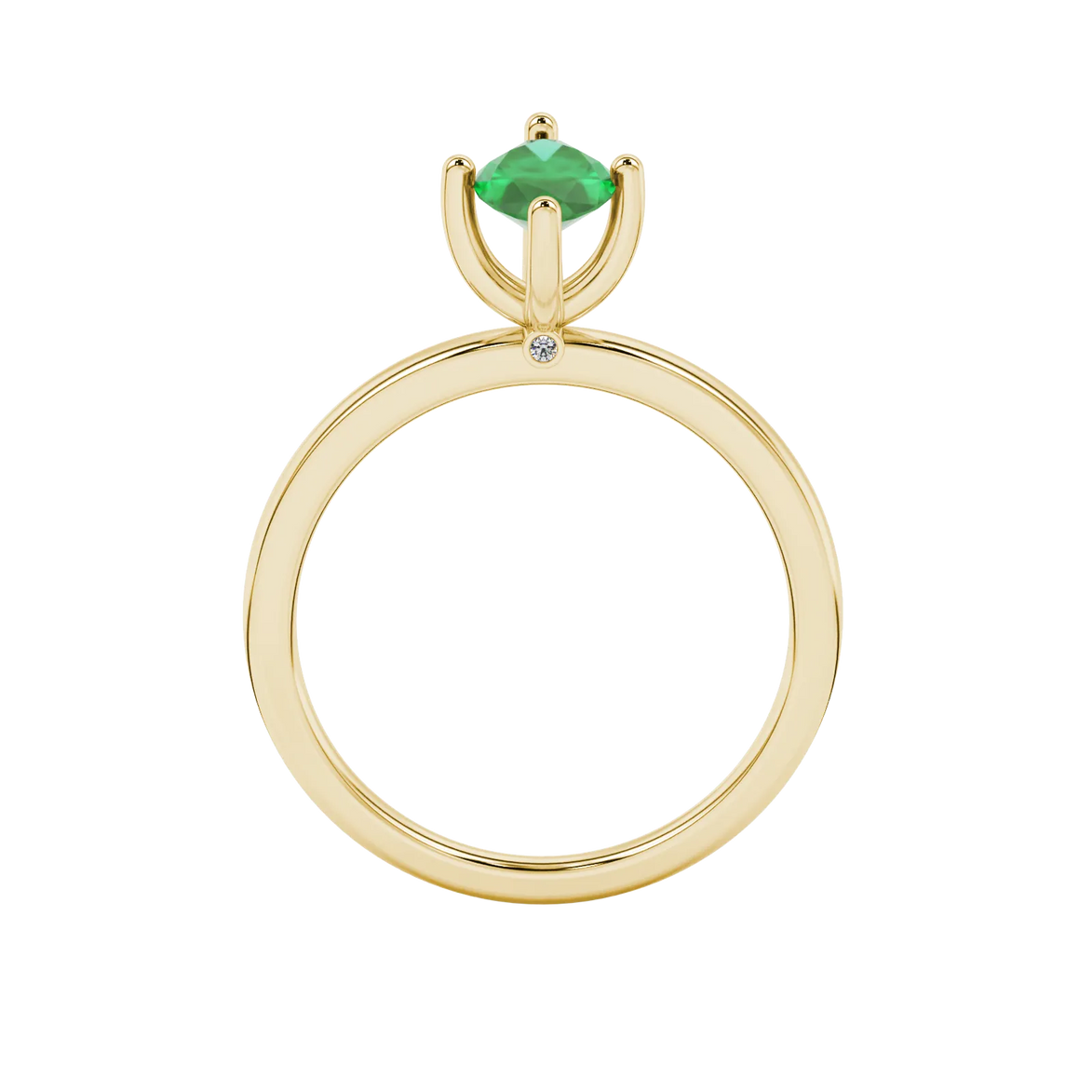 Marquise cut emerald green gemstone ring, yellow gold surprise diamond setting.