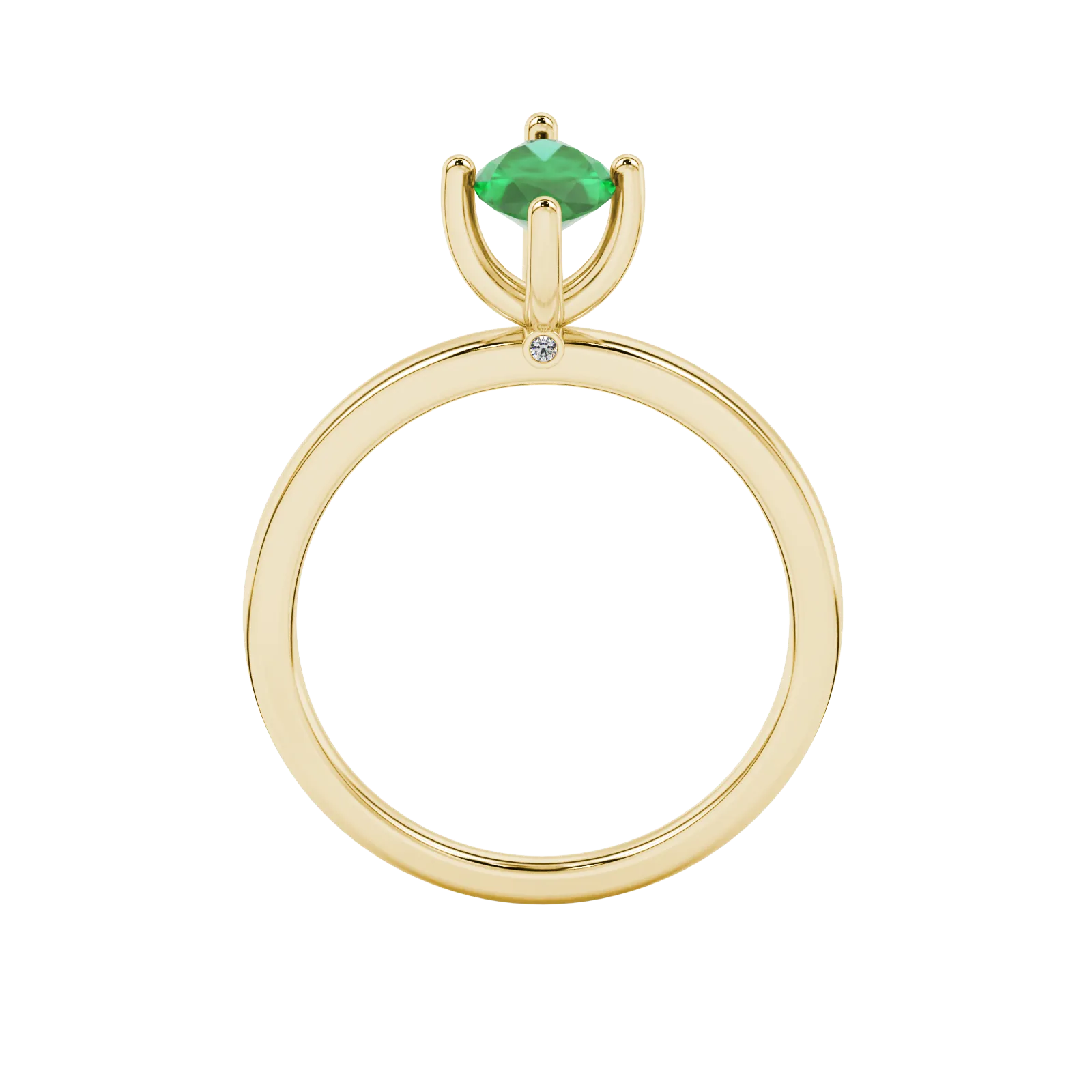 Marquise cut emerald green gemstone ring, yellow gold surprise diamond setting.