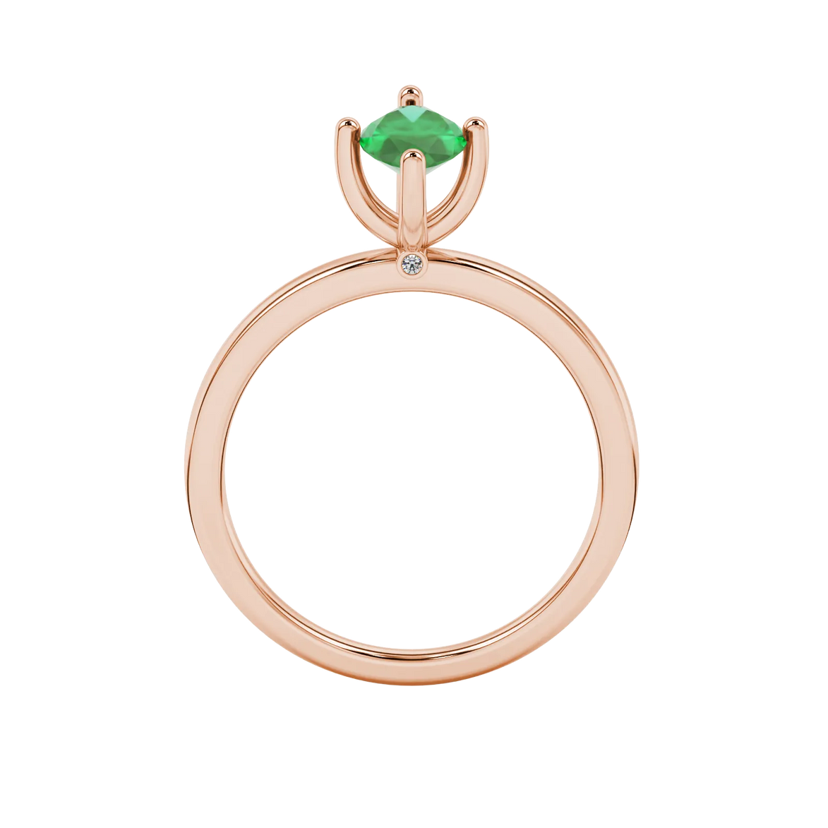Marquise cut emerald green gemstone ring, rose gold surprise diamond setting.
