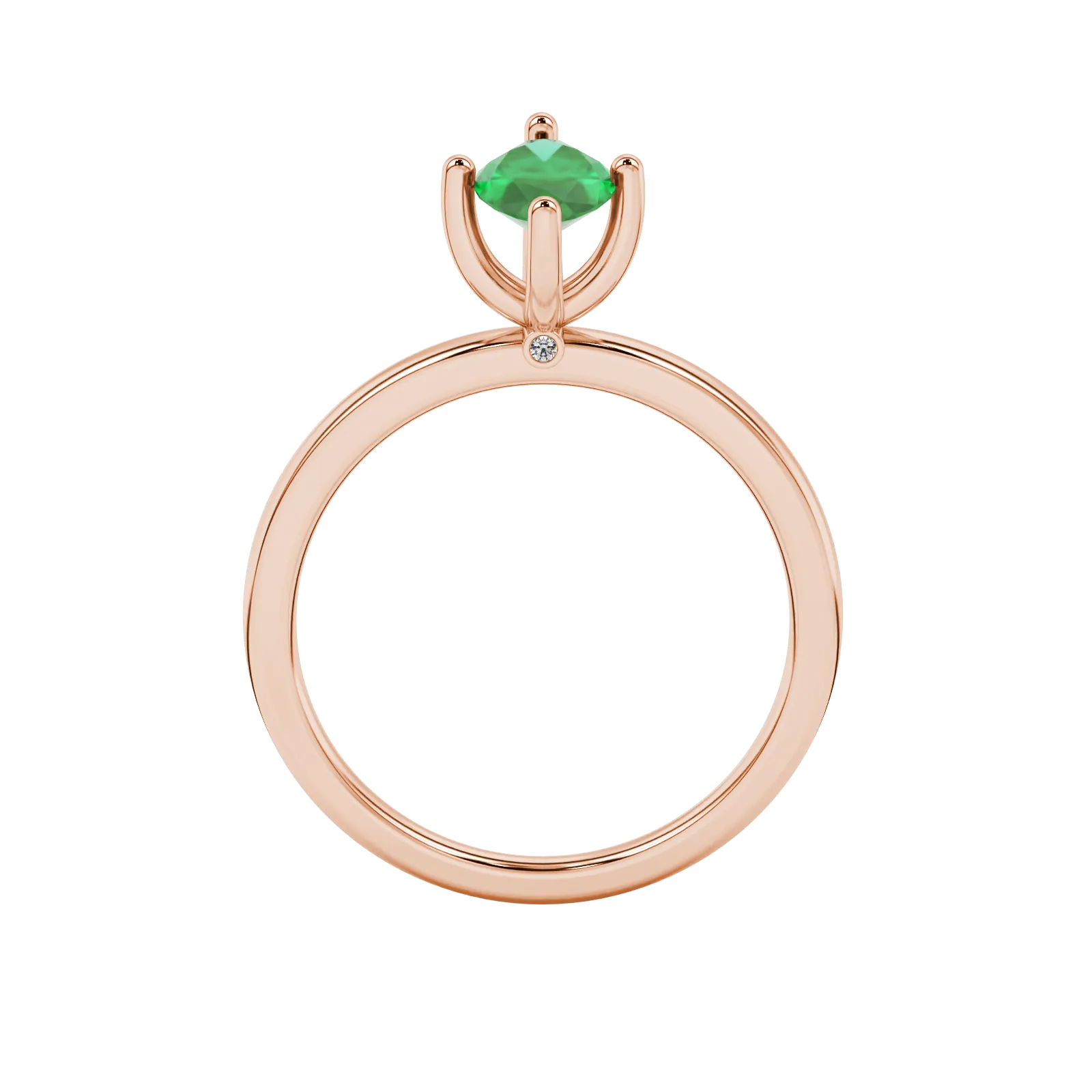 Marquise cut emerald green gemstone ring, rose gold surprise diamond setting.